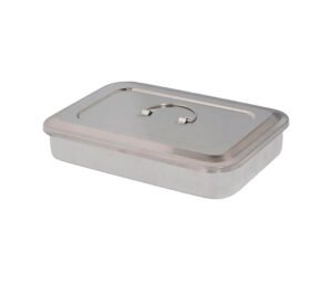 BANDEJA DE ESTERILIZACION CON TAPA DE ACERO QUIRURGICO 21x12x5 cm