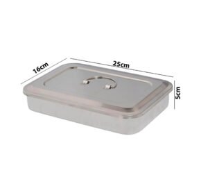 BANDEJA DE ESTERILIZACION CON TAPA DE ACERO QUIRURGICO 24x16x5 cm