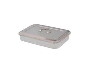 BANDEJA DE ESTERILIZACION CON TAPA DE ACERO QUIRURGICO 31x21x5cm