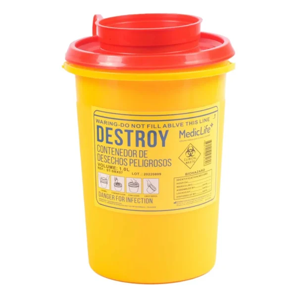 RECIPIENTE PARA DESECHOS CORTOPUNZANTE AMARILLO 1LT